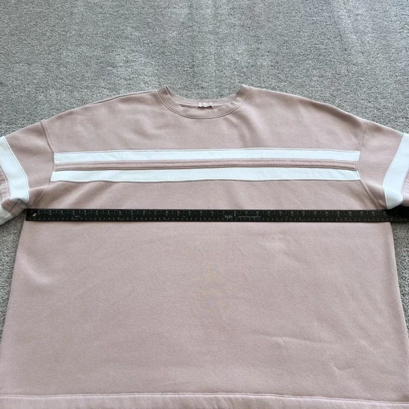 Nuuds Striped Crewneck Sweatshirt Womens XL Pink Fleece Varsity Logo Pullover - Picture 11 of 16